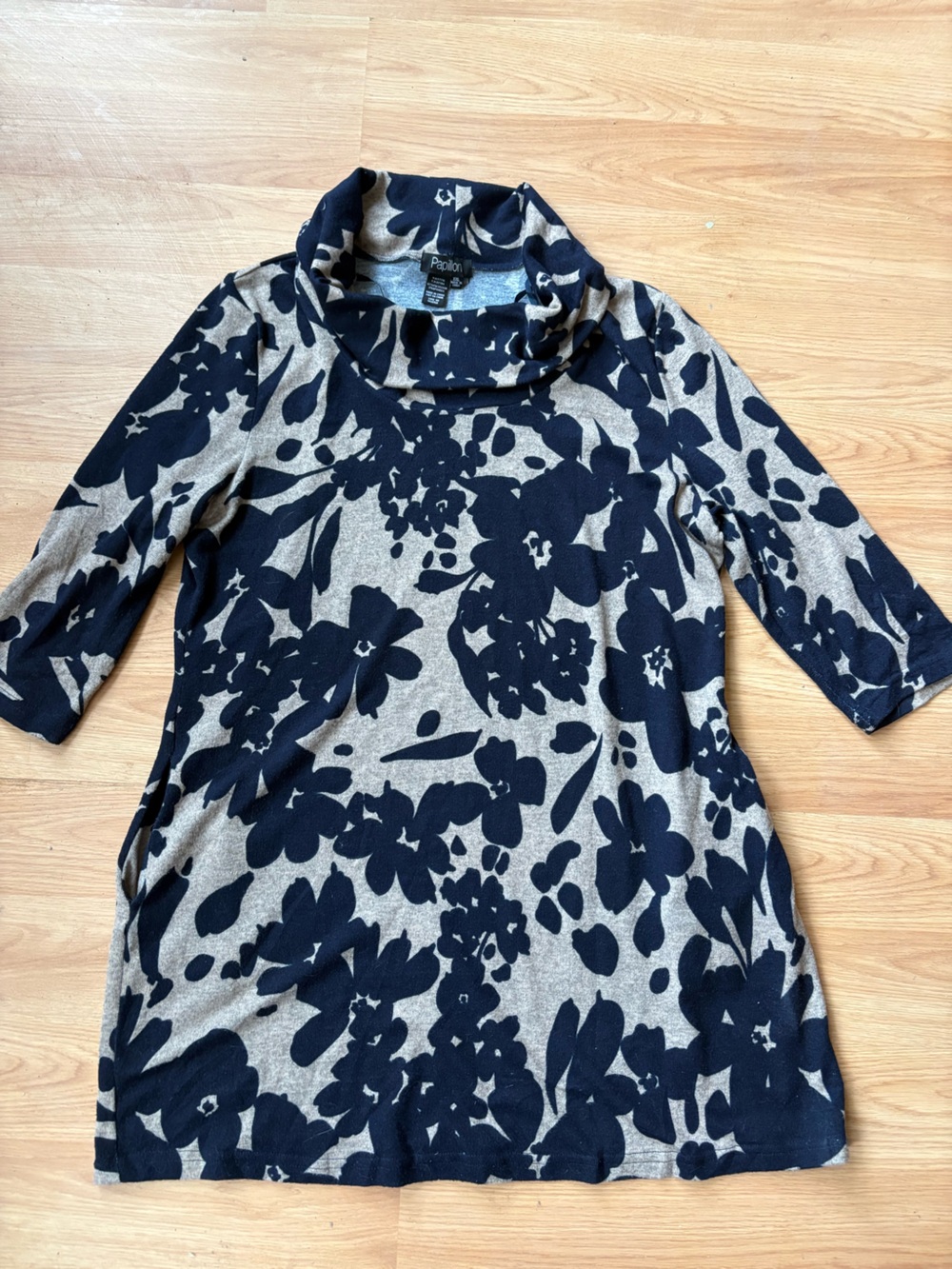 Papillon Blanc Navy Floral Print Cowl Neck Tunic XXL